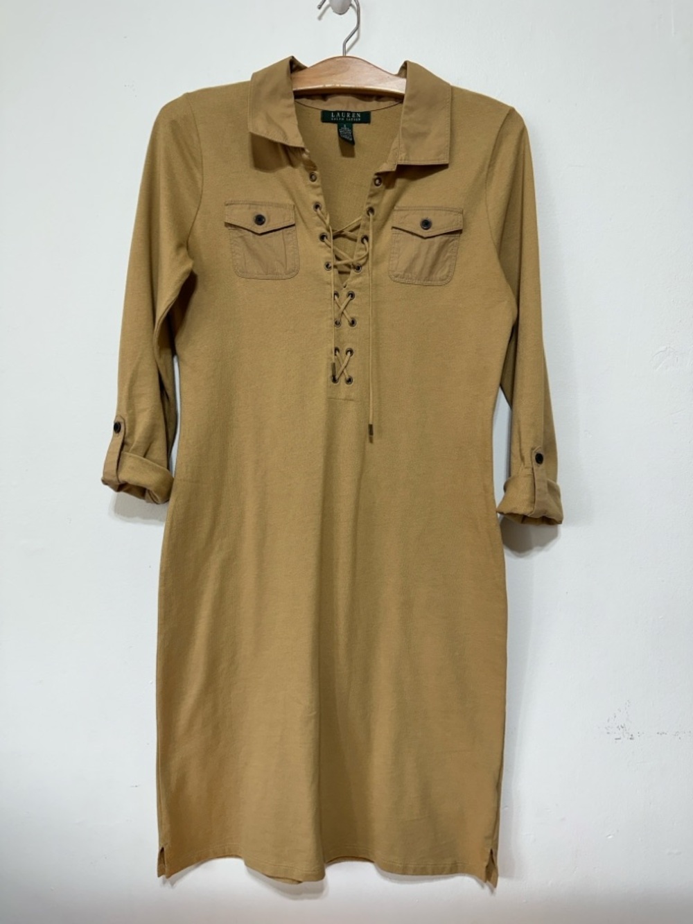 Lauren Ralph Lauren  NWOT Caramel Lace-Up Shirt Dress Size Small